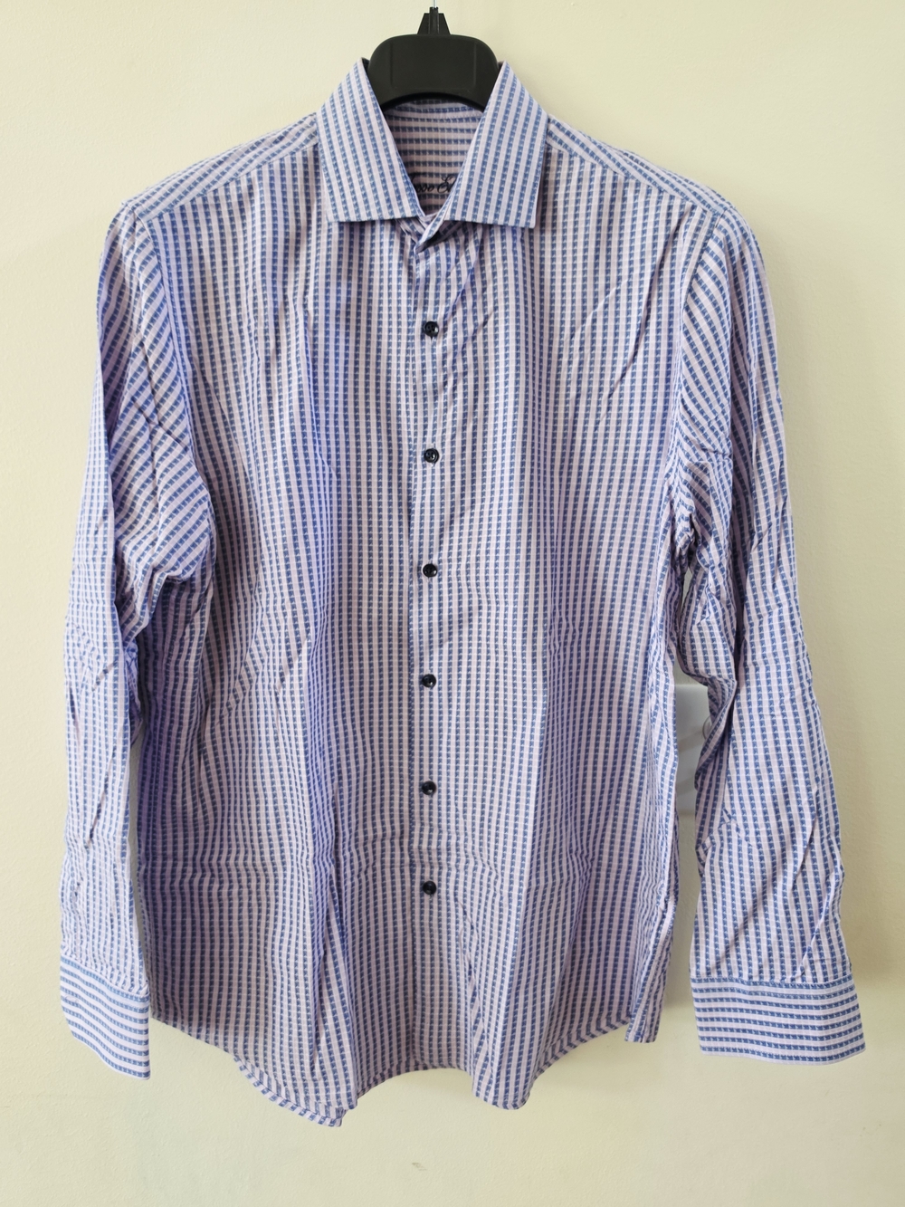 Tasso Elba Purple and White Striped Men's Dress Shirt Size L Neck 16/16.5